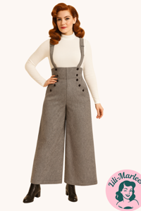  Højtaljet bukser med "seler" - Miss Pamala - grå